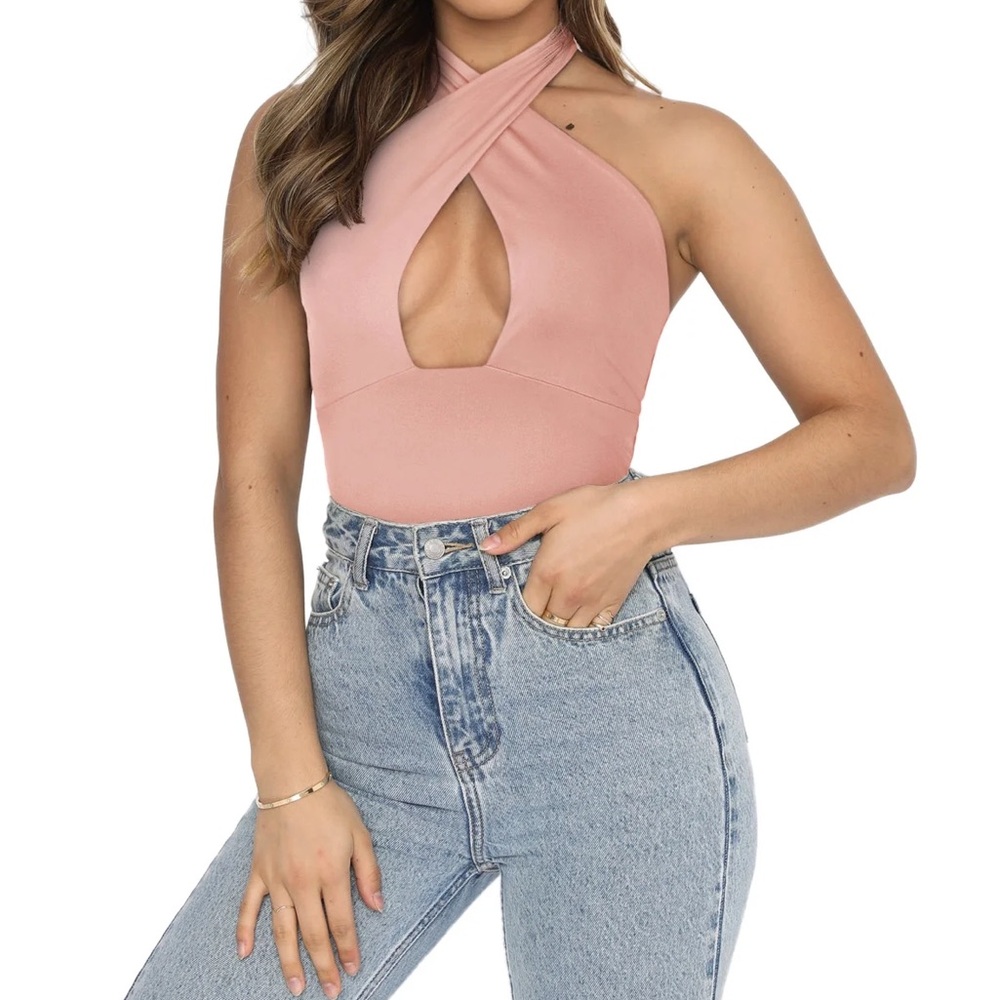NWT REORIA Butsmooth Women's Criss Cross Halter Neck Sleeveless Thong Bodysuit